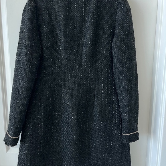 Black Bouclé Longline Coat with Gold Chain Trim – Sophisticated & Timeless - Picture 7 of 7